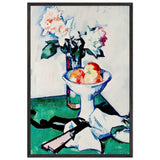 Still Life of Roses and a Bowl of Apples on a Green Tablecloth by Samuel Peploe, framed poster
