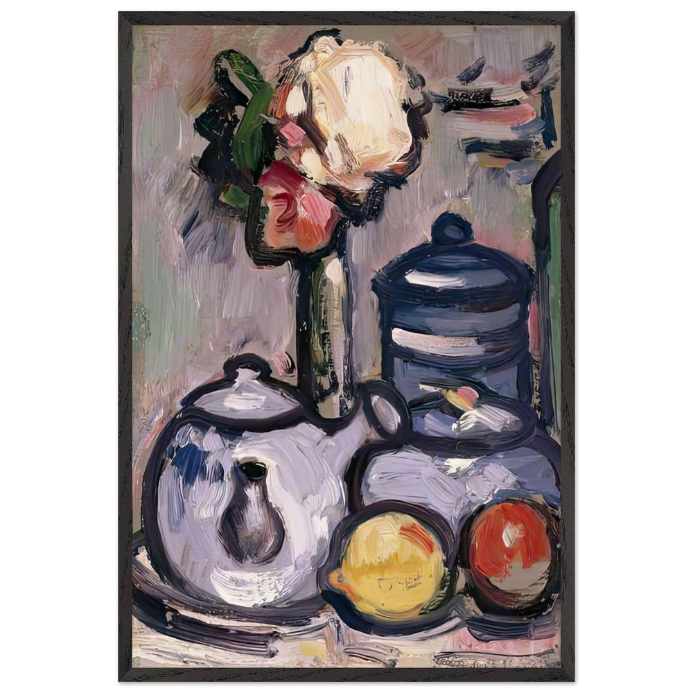 Still Life: Teapot with Flowers and Fruit by John Duncan Fergusson, framed poster