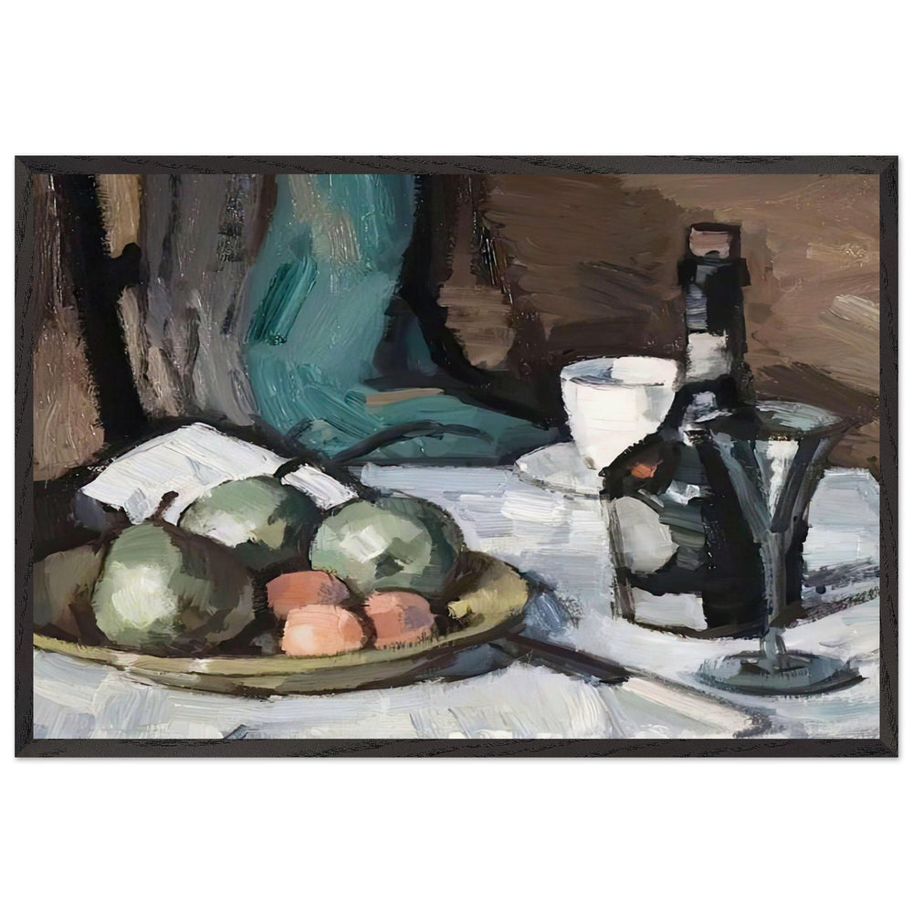 Still Life with a Bowl of Fruit, Bottle, Cup and Glass by Samuel Peploe, framed poster