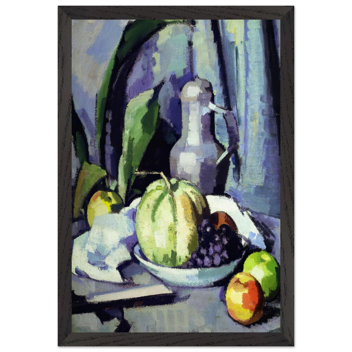 Still Life with Jug, Melon, Grapes and Apples by Samuel Peploe, framed poster, view 2
