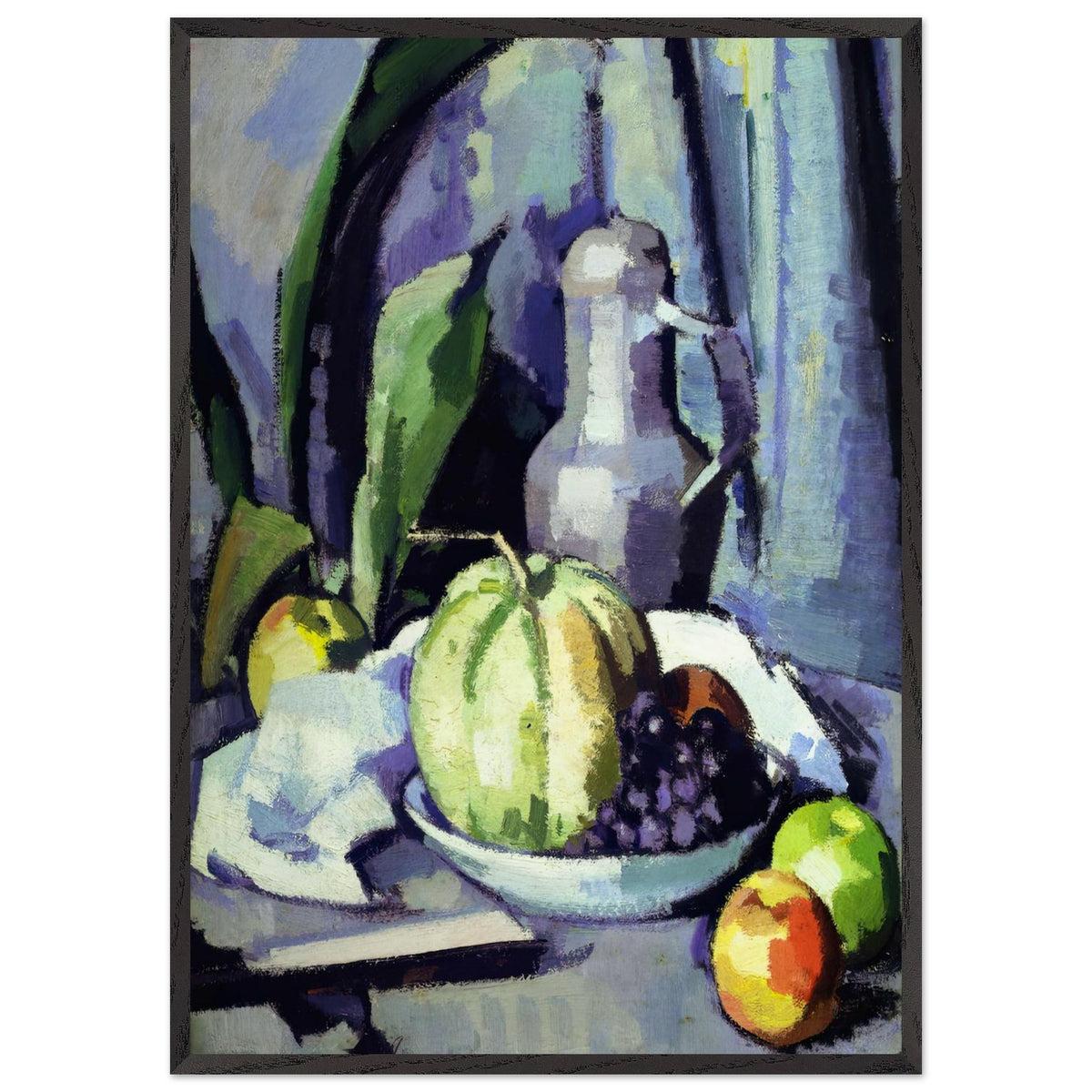 Still Life with Jug, Melon, Grapes and Apples by Samuel Peploe, framed poster, view 3
