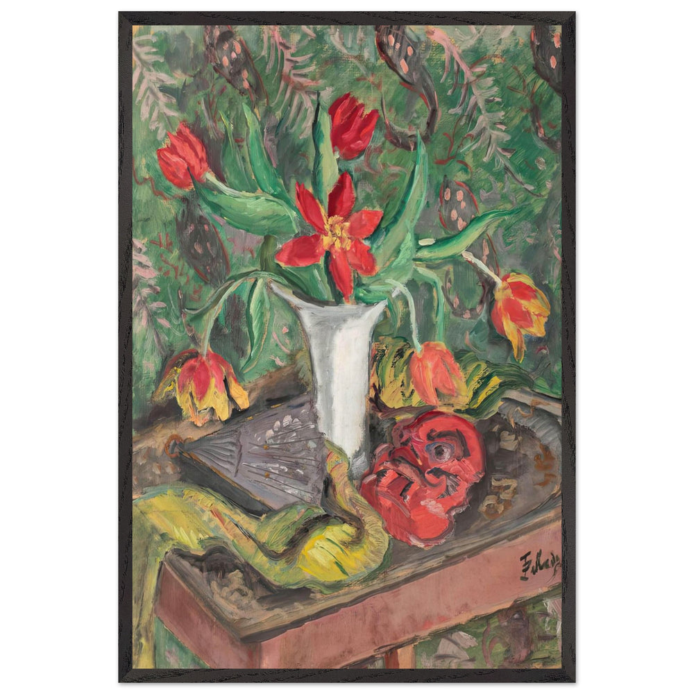 Still Life with Lilies, Fan and Red Mask by Theodor Pallady, framed poster