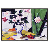 Still Life with Pink and Red Roses in a Chinese Vase by Samuel Peploe, framed poster