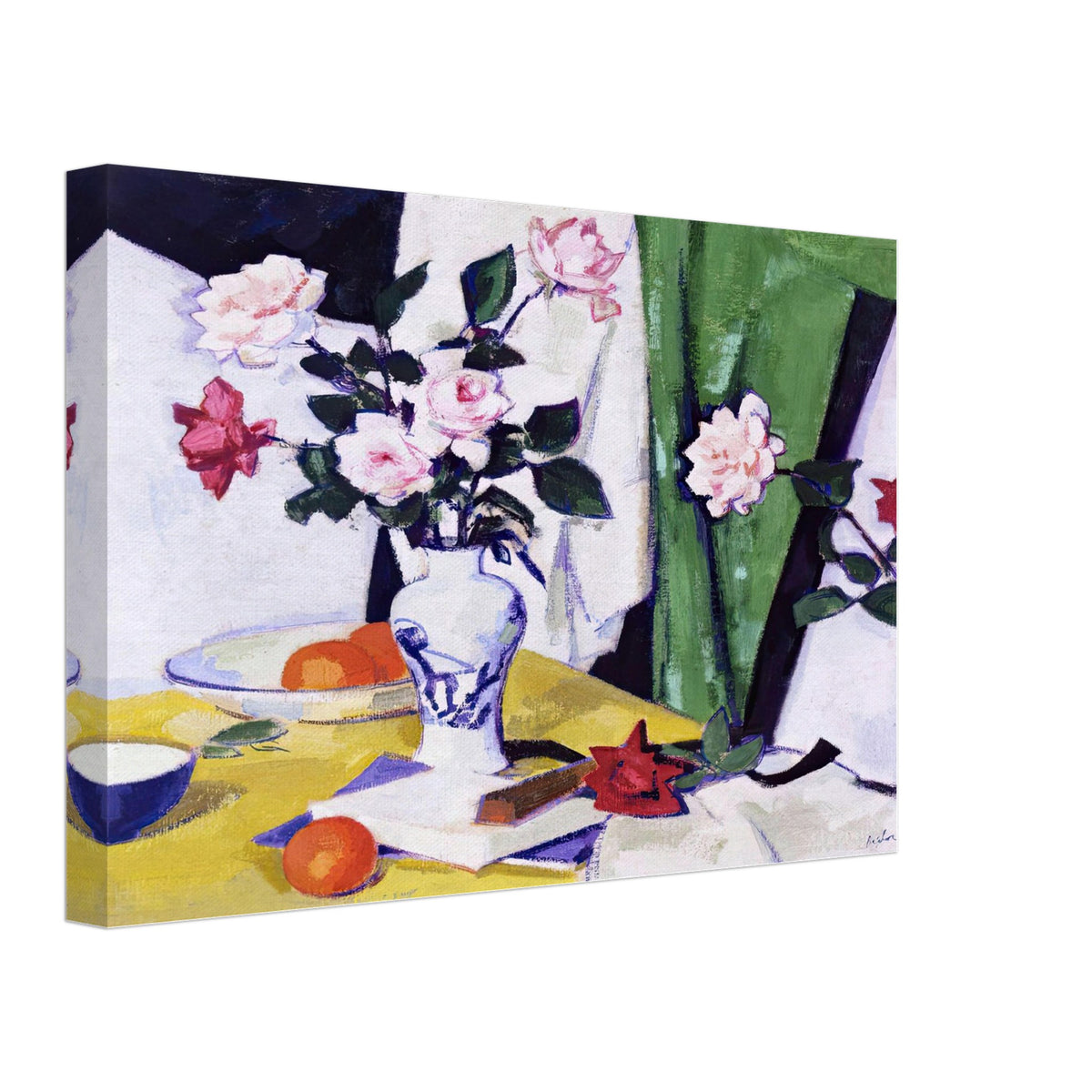 Still Life with Pink and Red Roses in a Chinese Vase by Samuel Peploe, canvas, view 2