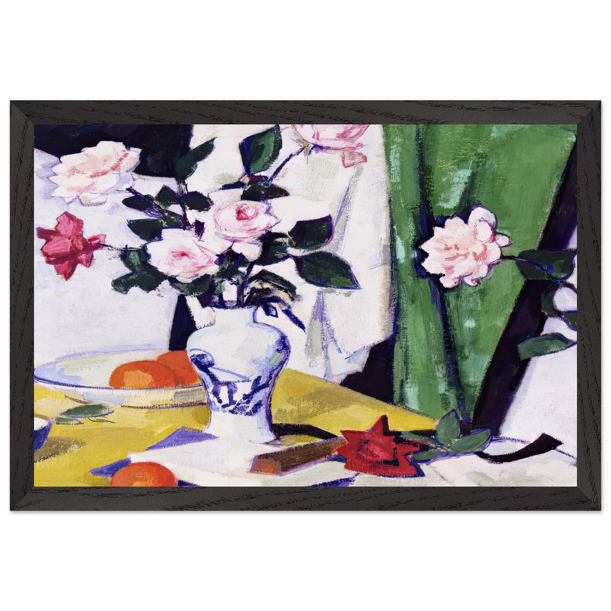 Still Life with Pink and Red Roses in a Chinese Vase by Samuel Peploe, framed poster, view 2