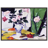 Still Life with Pink and Red Roses in a Chinese Vase by Samuel Peploe, framed poster, view 3