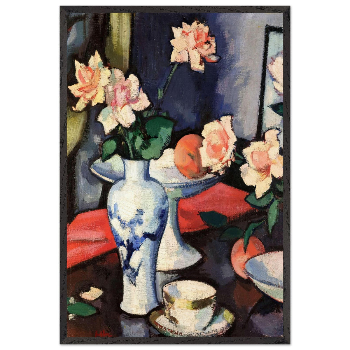 Still Life with Roses in a Chinese Vase by Samuel Peploe, framed poster