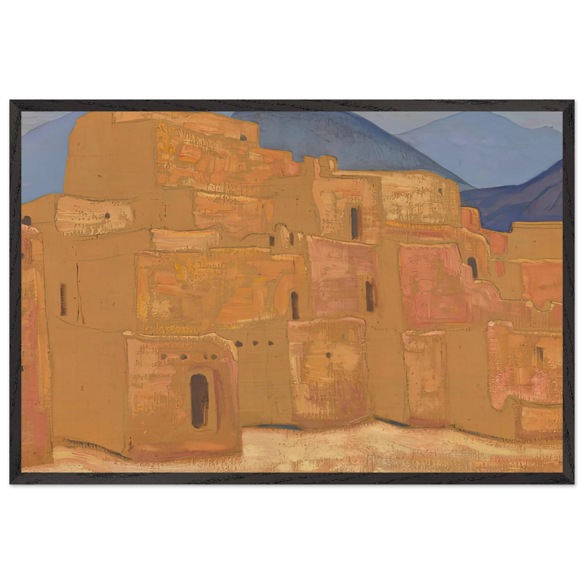 Taos Pueblo, New Mexico by Nicholas Roerich, framed poster