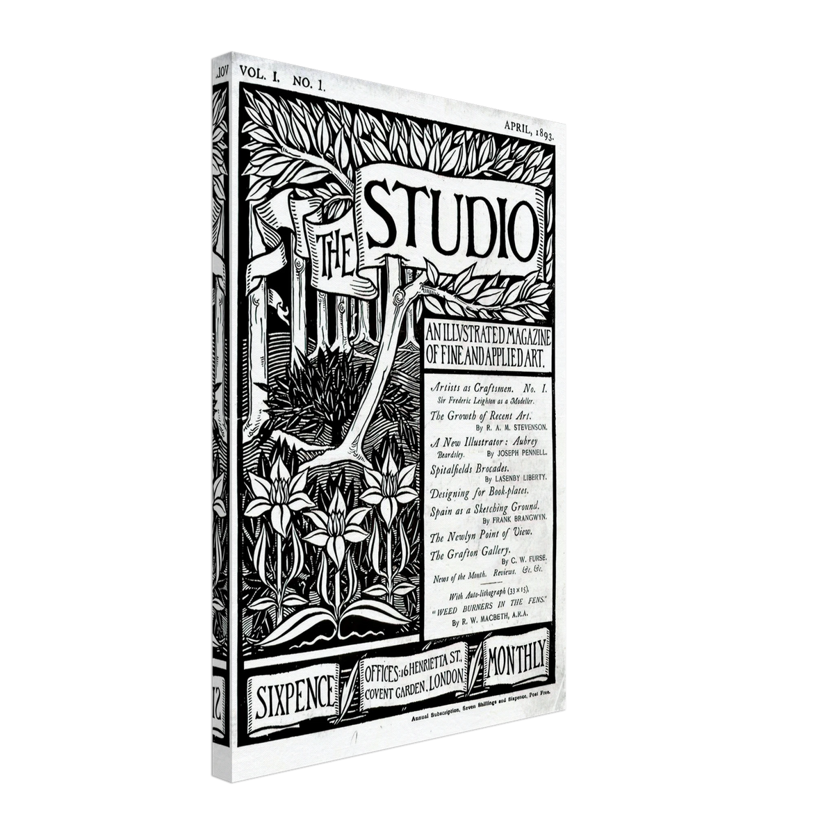 The Cover of The Studio Volume 1 by Aubrey Beardsley, canvas