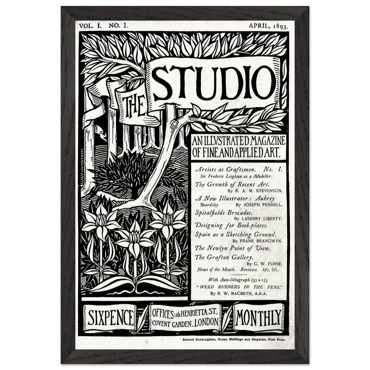 The Cover of The Studio Volume 1 by Aubrey Beardsley, framed poster, view 2