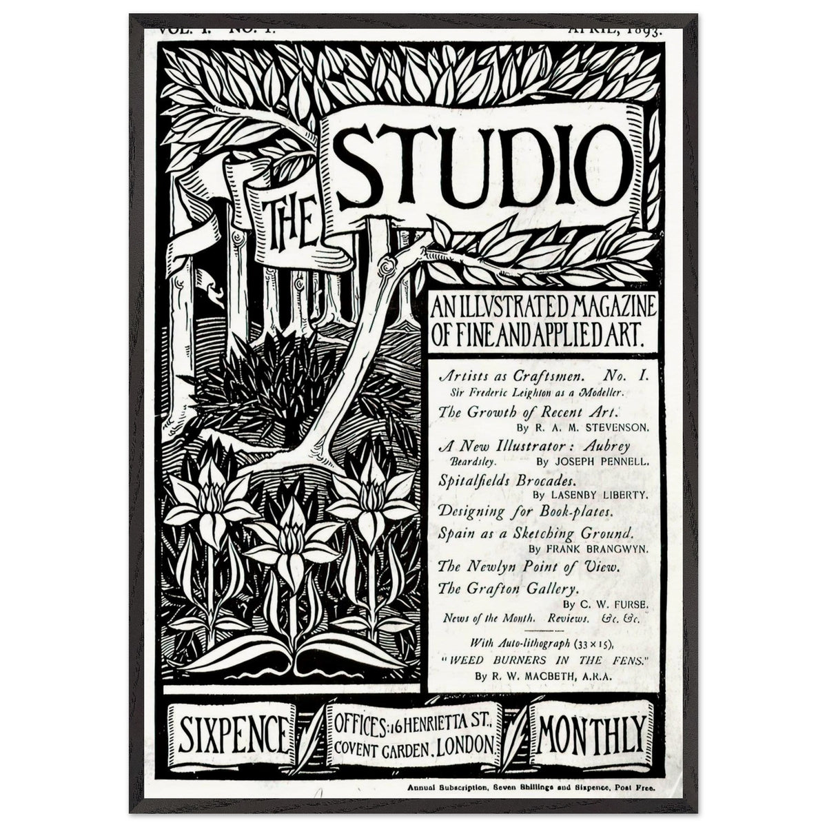 The Cover of The Studio Volume 1 by Aubrey Beardsley, framed poster, view 3