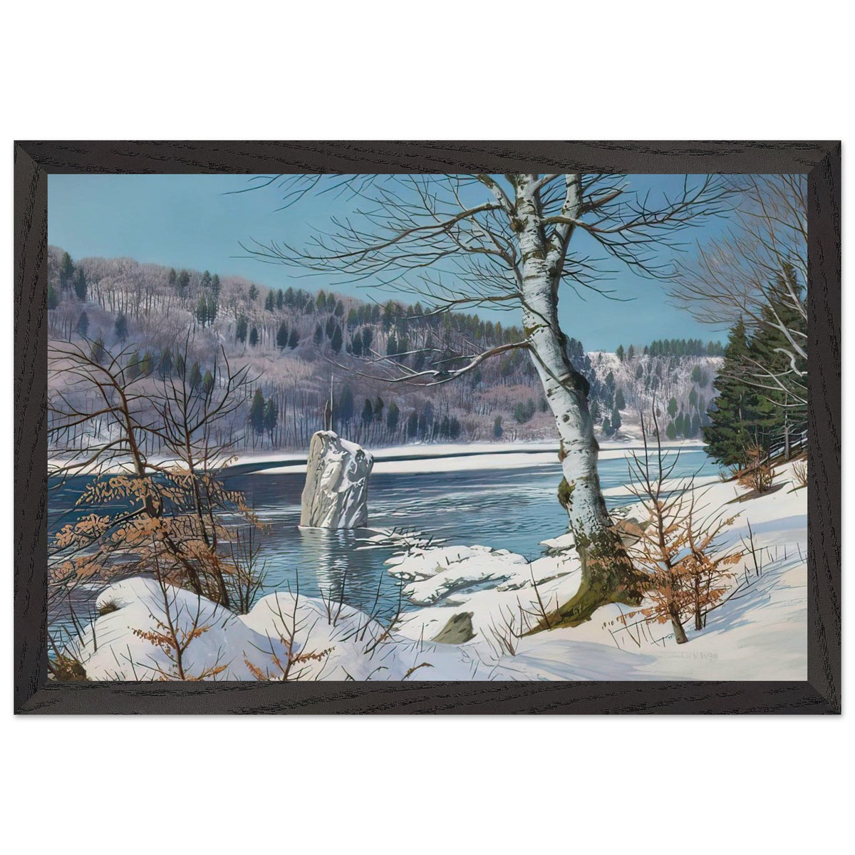 The Isar with Georgenstein in Winter by Rudolf Reschreiter, framed poster, view 2