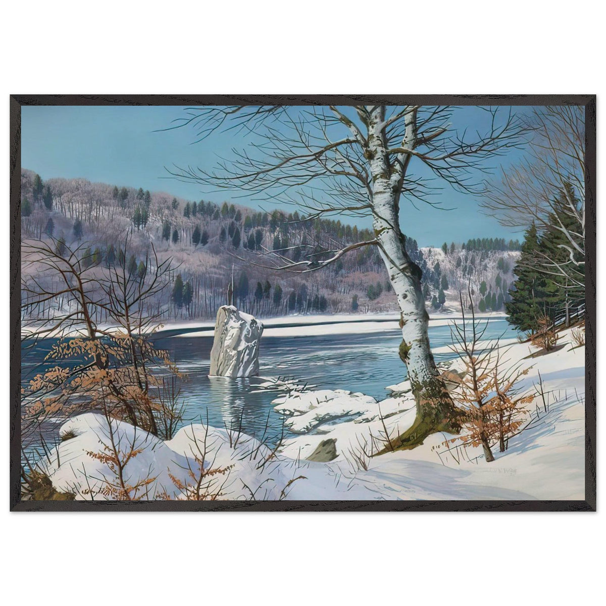 The Isar with Georgenstein in Winter by Rudolf Reschreiter, framed poster, view 3