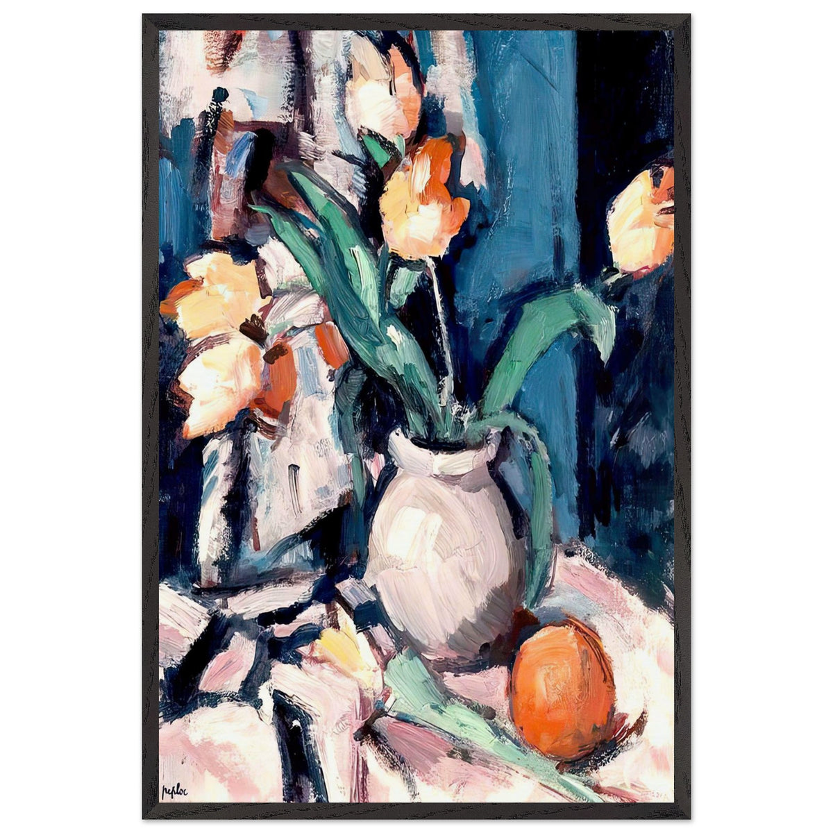 Tulips in a Brown Jar by Samuel Peploe, framed poster