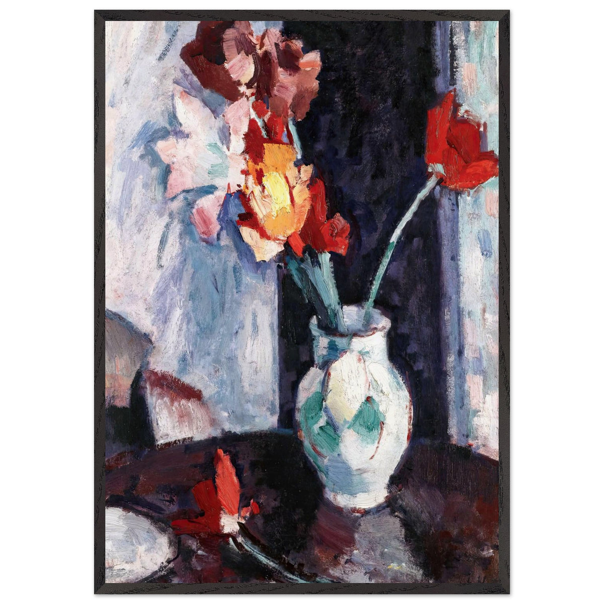 Tulips in a White Vase by Samuel Peploe, framed poster, view 3