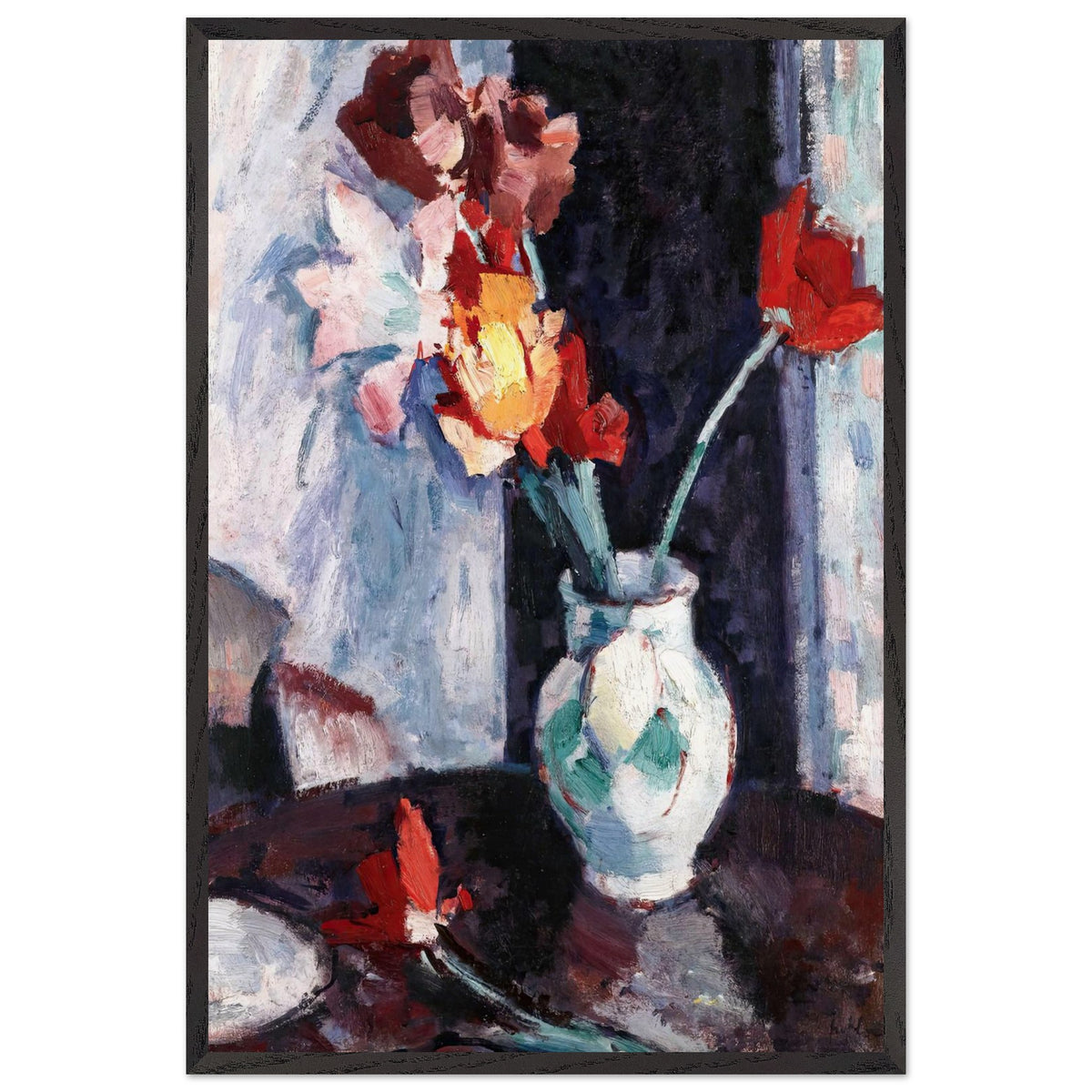 Tulips in a White Vase by Samuel Peploe, framed poster