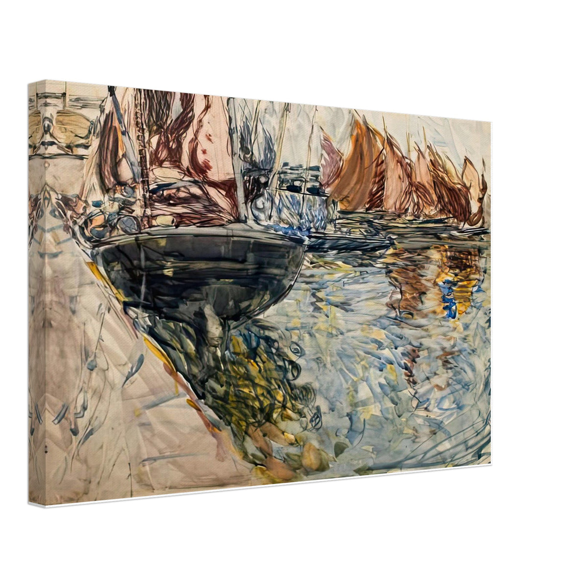 Untitled (Boats by the Harbour Wall) by Frances Hodgkins, canvas