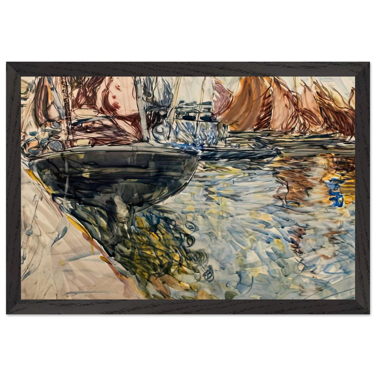 Untitled (Boats by the Harbour Wall) by Frances Hodgkins, framed poster, view 2
