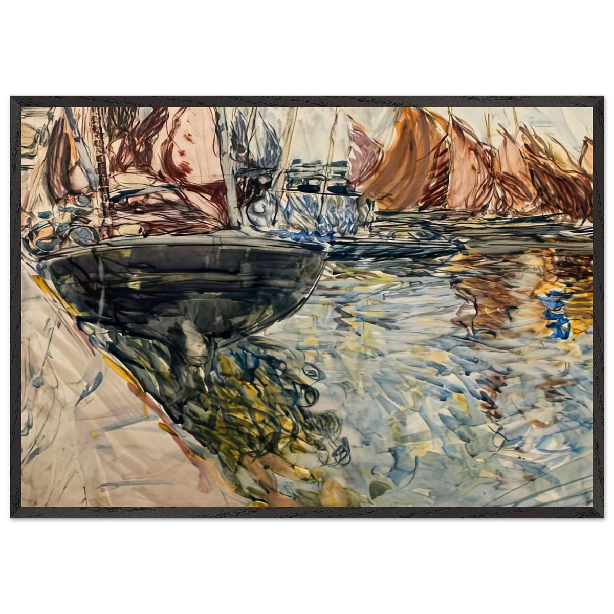 Untitled (Boats by the Harbour Wall) by Frances Hodgkins, framed poster, view 3