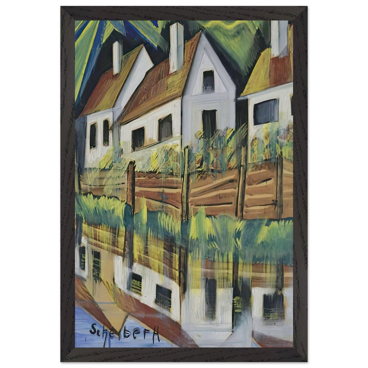 Város Patakkal by Scheiber Hugó, framed poster, view 2