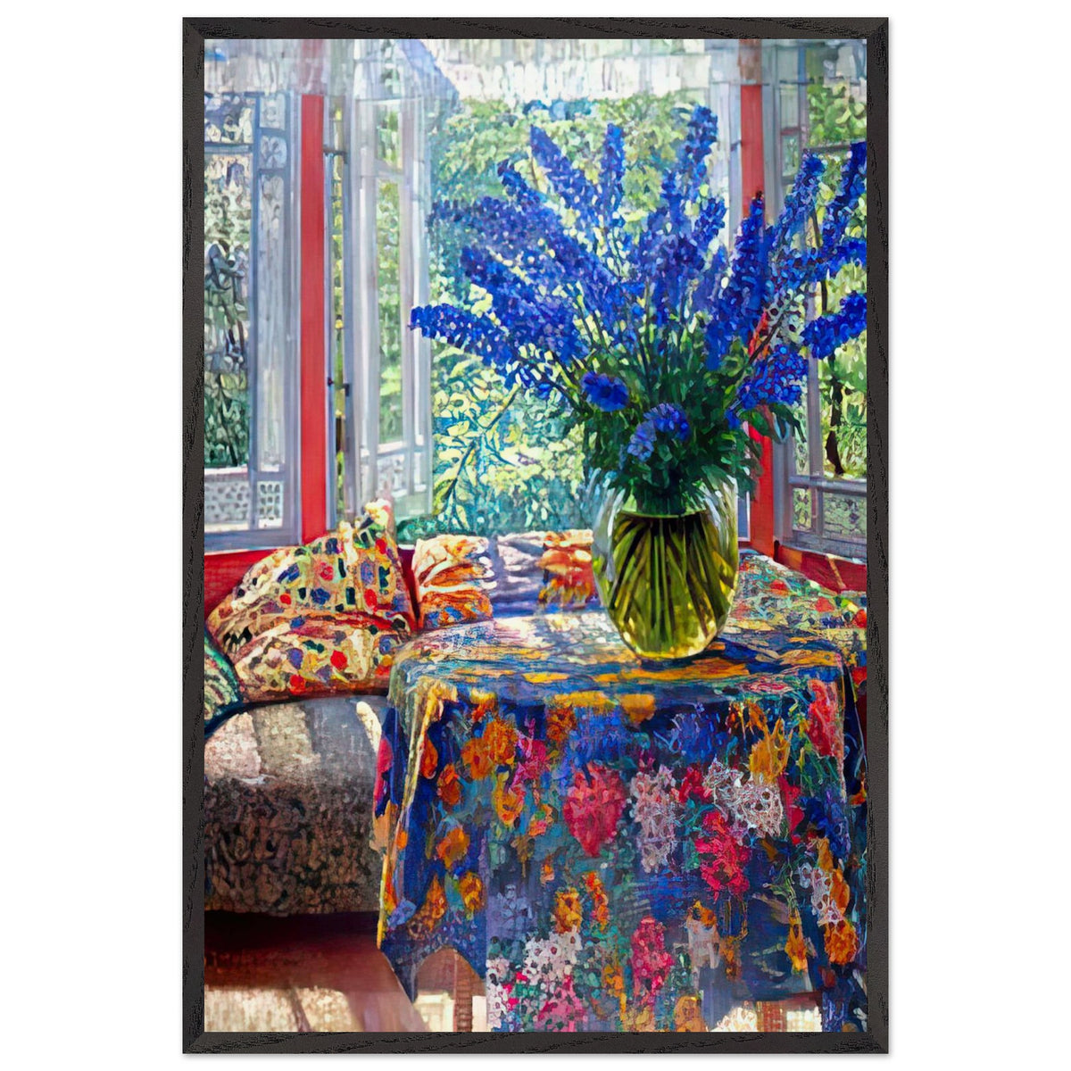 Vase of Flowers in the Winter Garden by Nikolay Bogdanov Belsky, framed poster