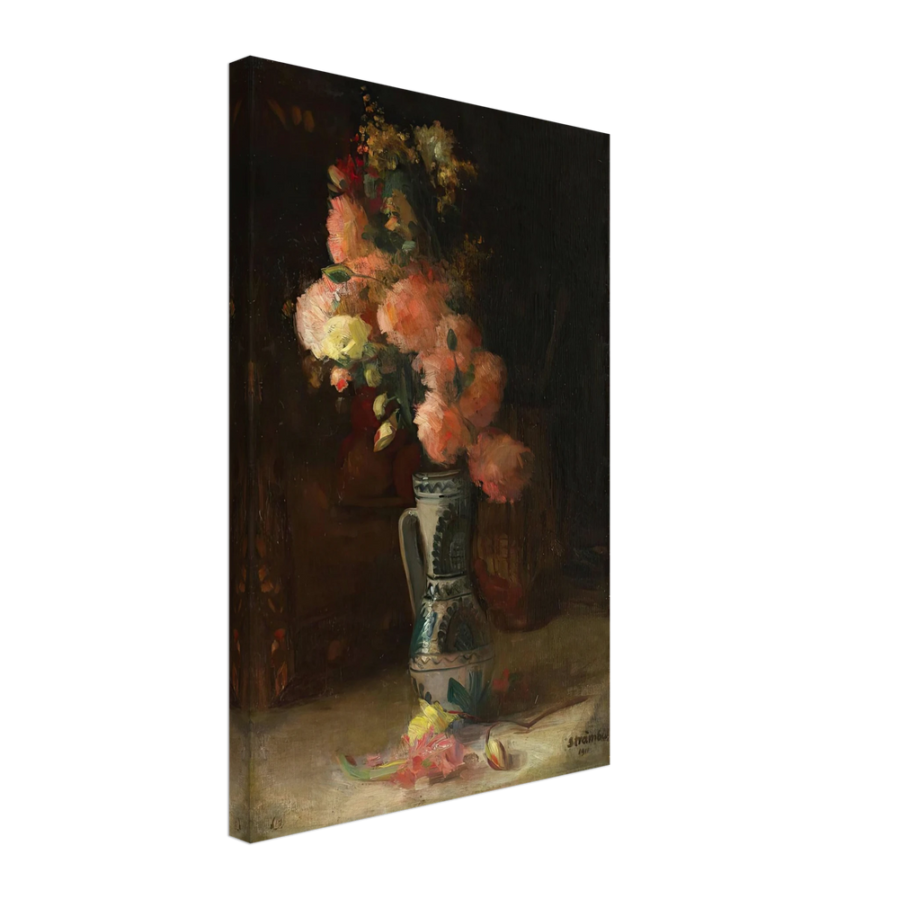 Vase with Roses and Chrysanthemums by Ipolit Strambu, canvas