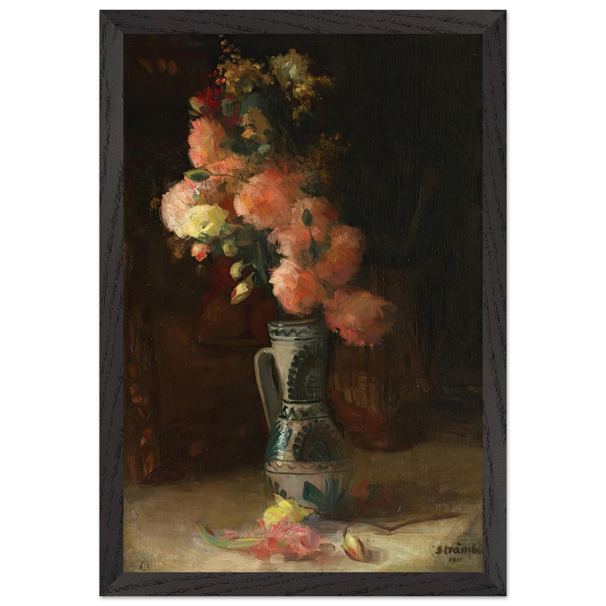 Vase with Roses and Chrysanthemums by Ipolit Strambu, framed poster, view 2