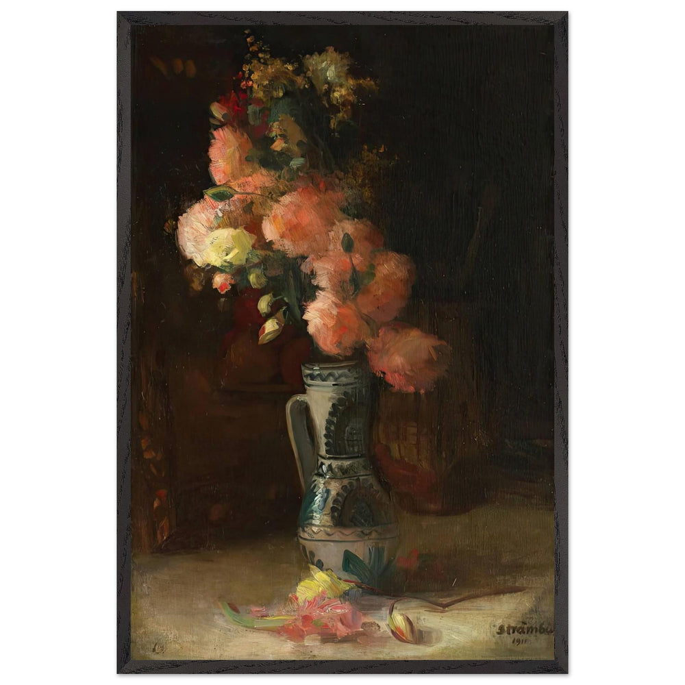 Vase with Roses and Chrysanthemums by Ipolit Strambu, framed poster