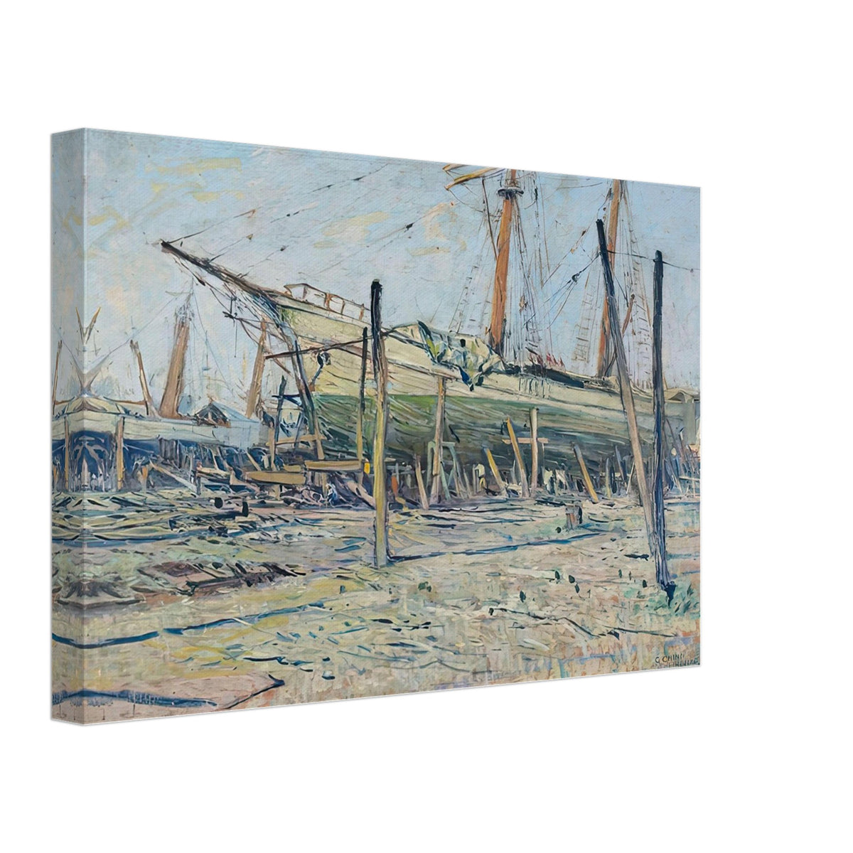 Velieri sullo scalo a Viareggio by Galileo Chini, canvas, view 2