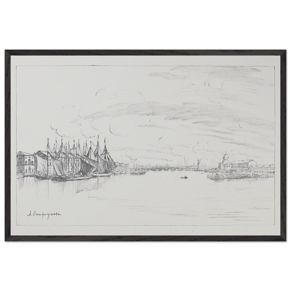 View from the Tuchkov Bridge by Anna Ostroumova-Lebedeva, framed poster