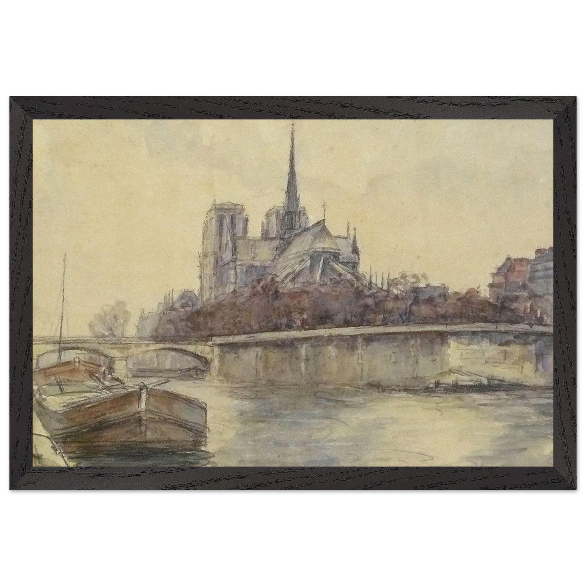 Vue de Notre-Dame de Paris depuis les Quais by Pierre-Jacques Pelletier, framed poster, view 2