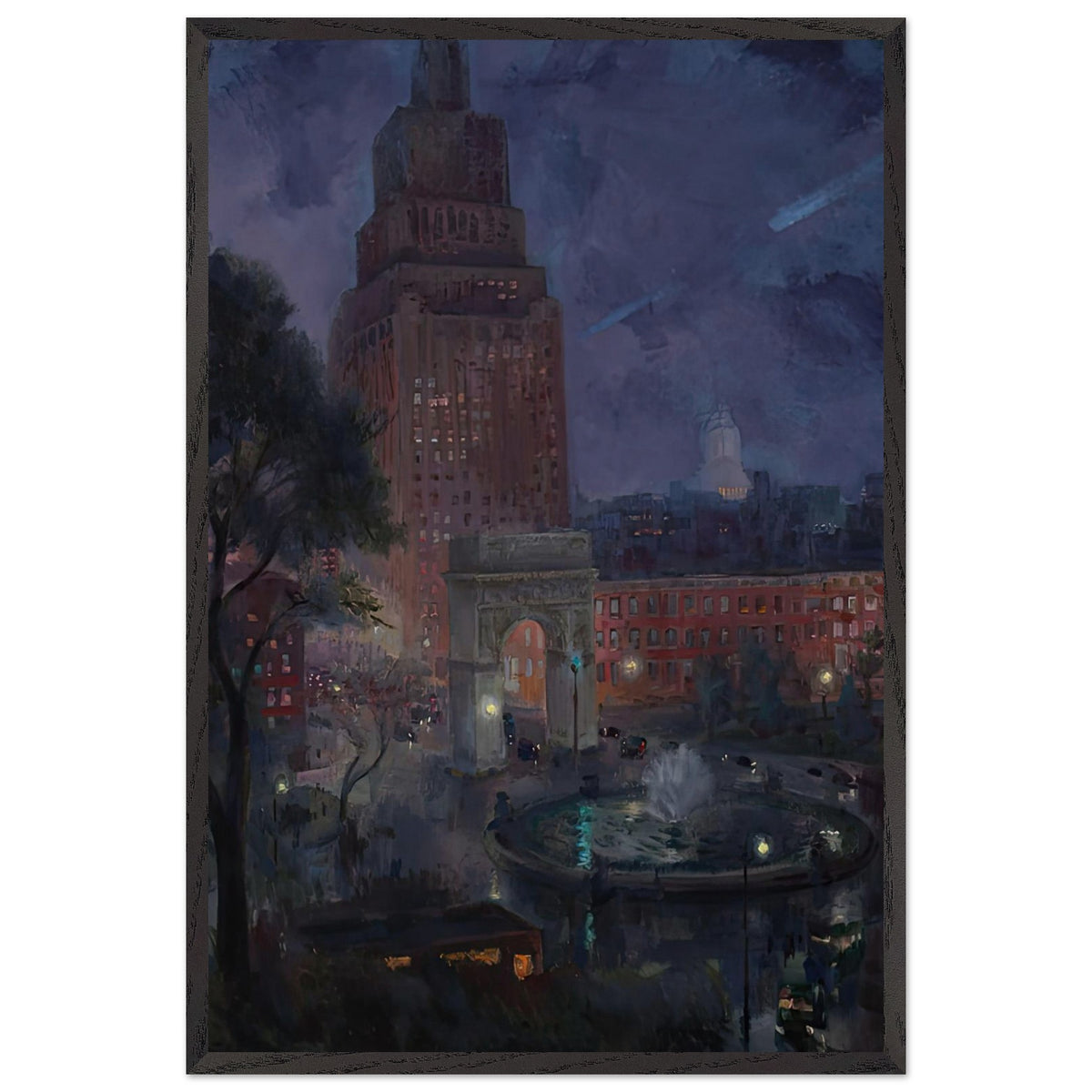 Wet Night, Washington Square by John French Sloan, framed poster