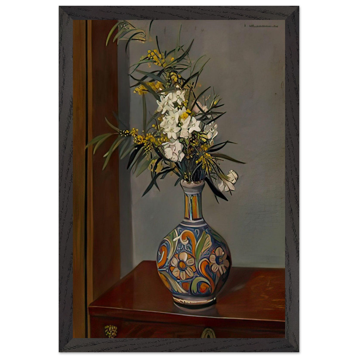 White Flowers in a Vase Decorated by Felix Vallotton, framed poster, view 2