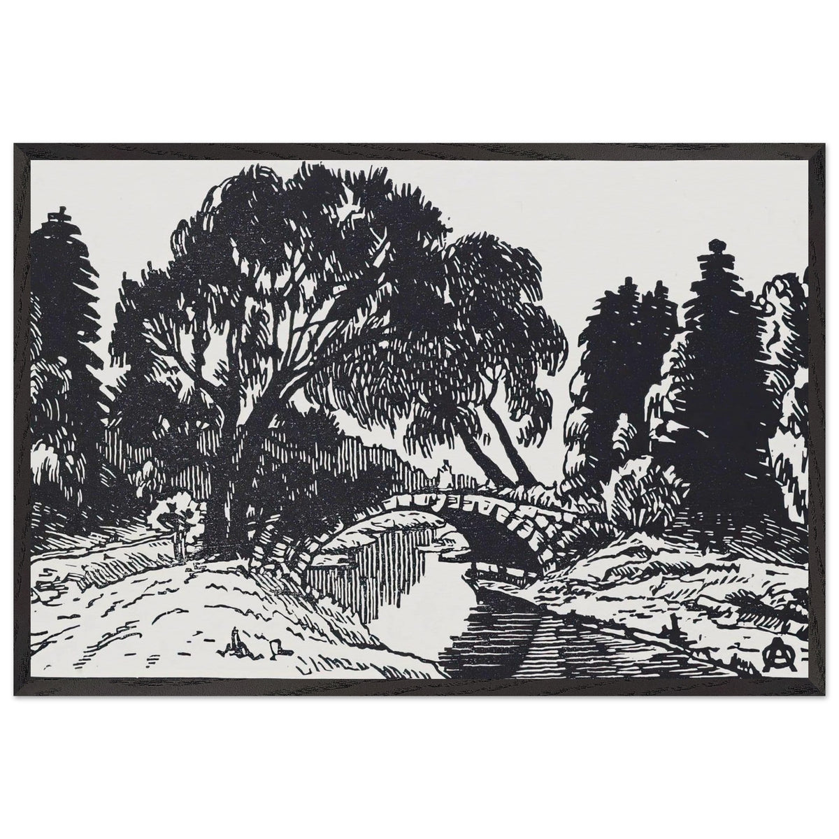Willows near Novosilviysky Bridge by Anna Ostroumova-Lebedeva, framed poster