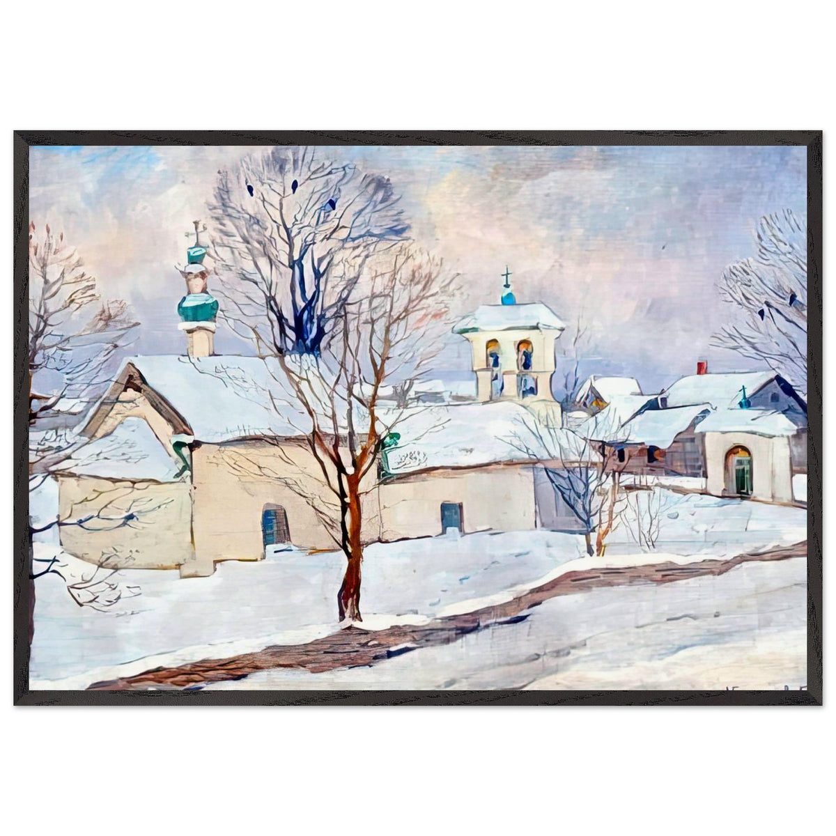 Winter Landscape with a Church by Nikolay Bogdanov-Belsky, framed poster, view 3