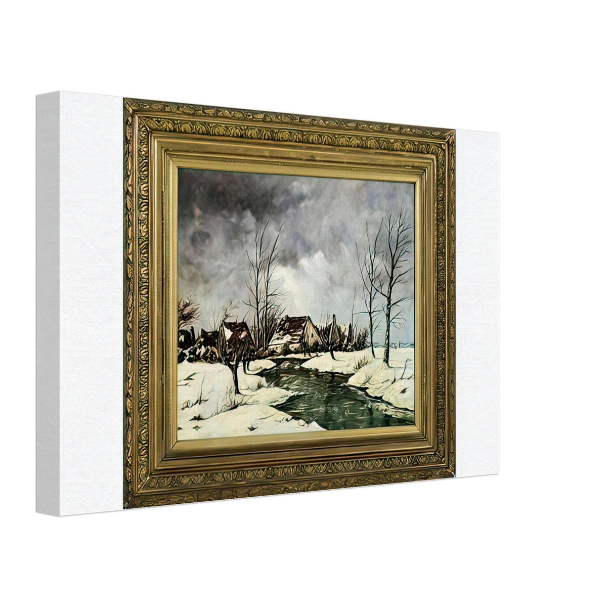 Winterlandschap met huizen aan rivier by Arnold Marc Gorter, canvas, view 2