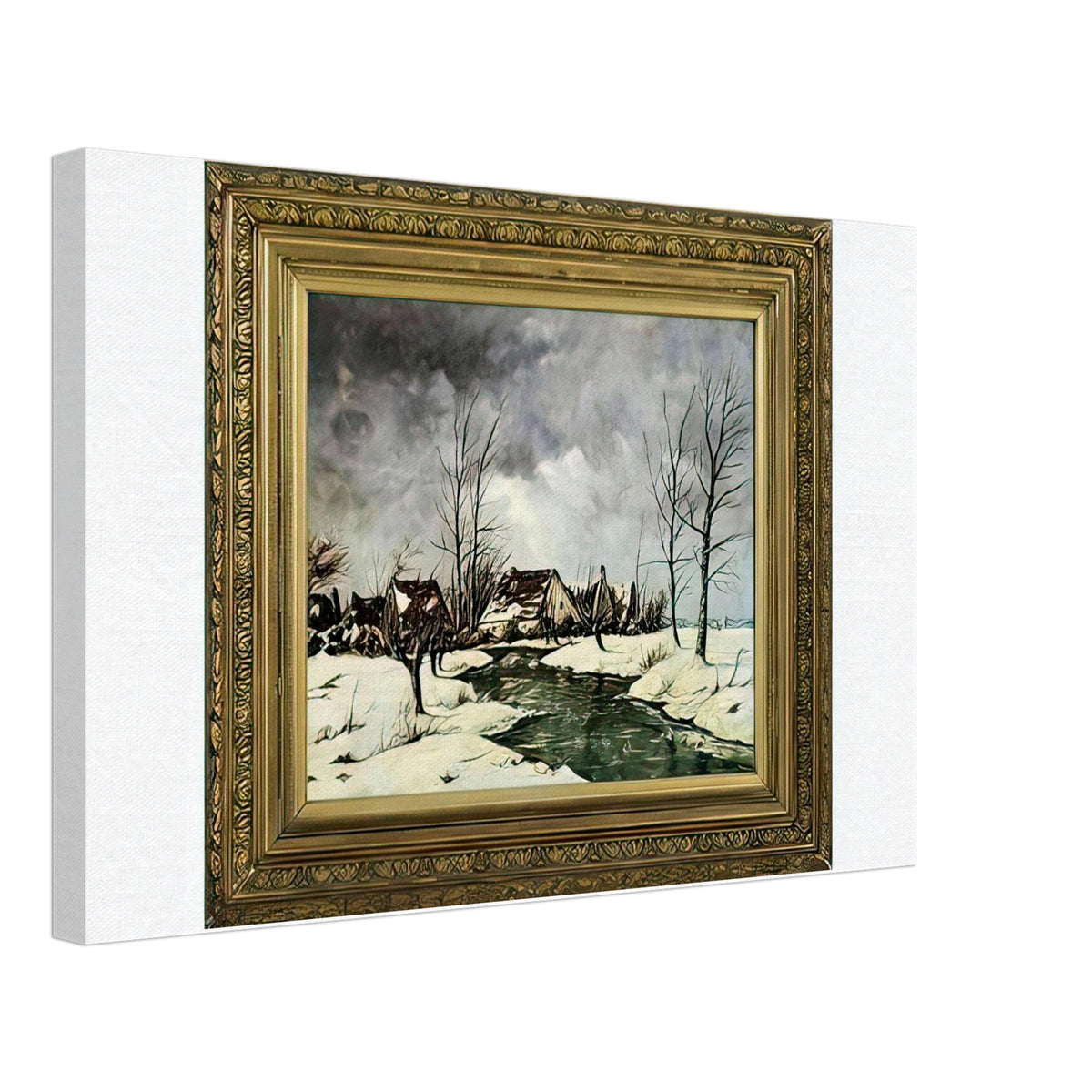 Winterlandschap met huizen aan rivier by Arnold Marc Gorter, canvas