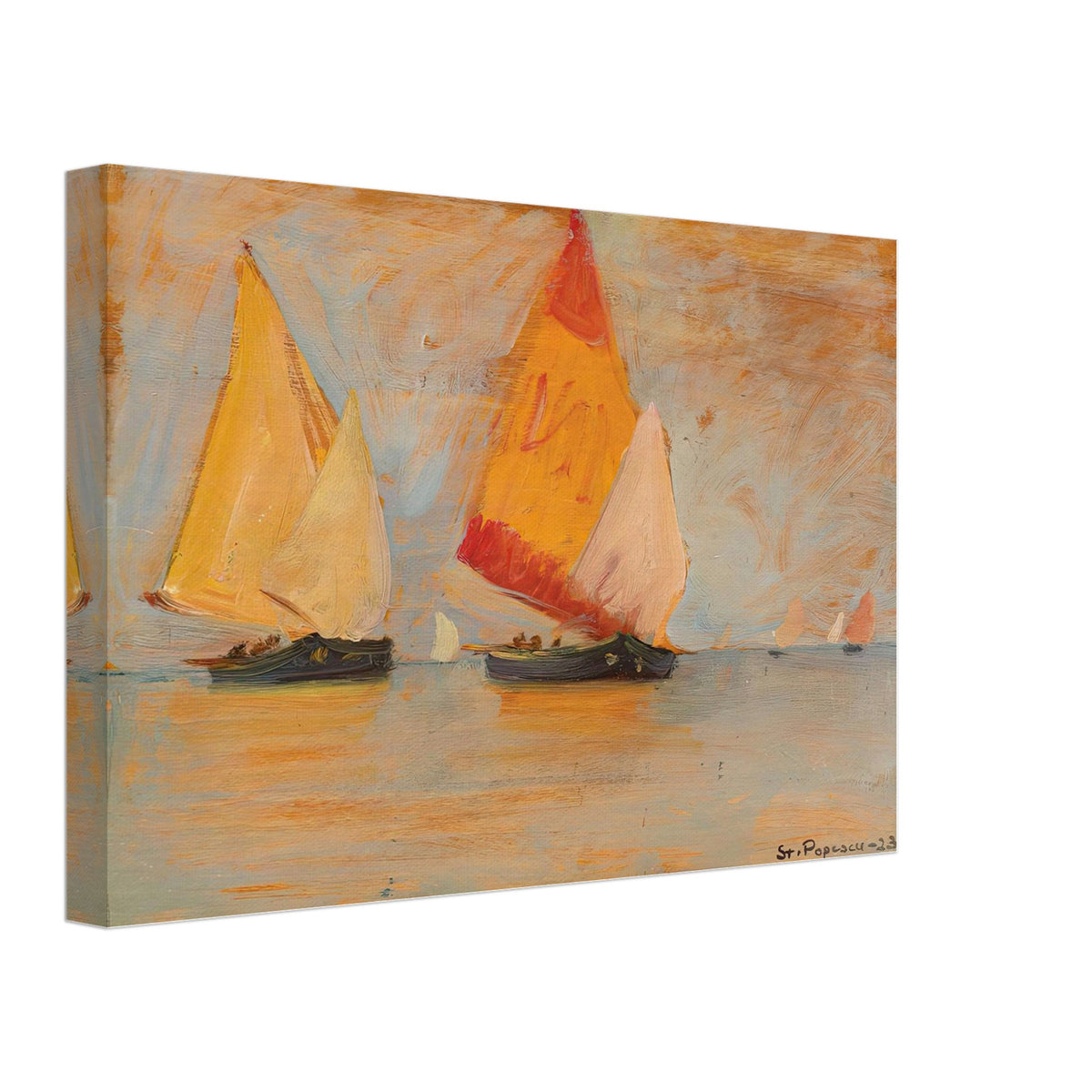 Yawls in the Lagoon by Stefan Popescu, canvas, view 2